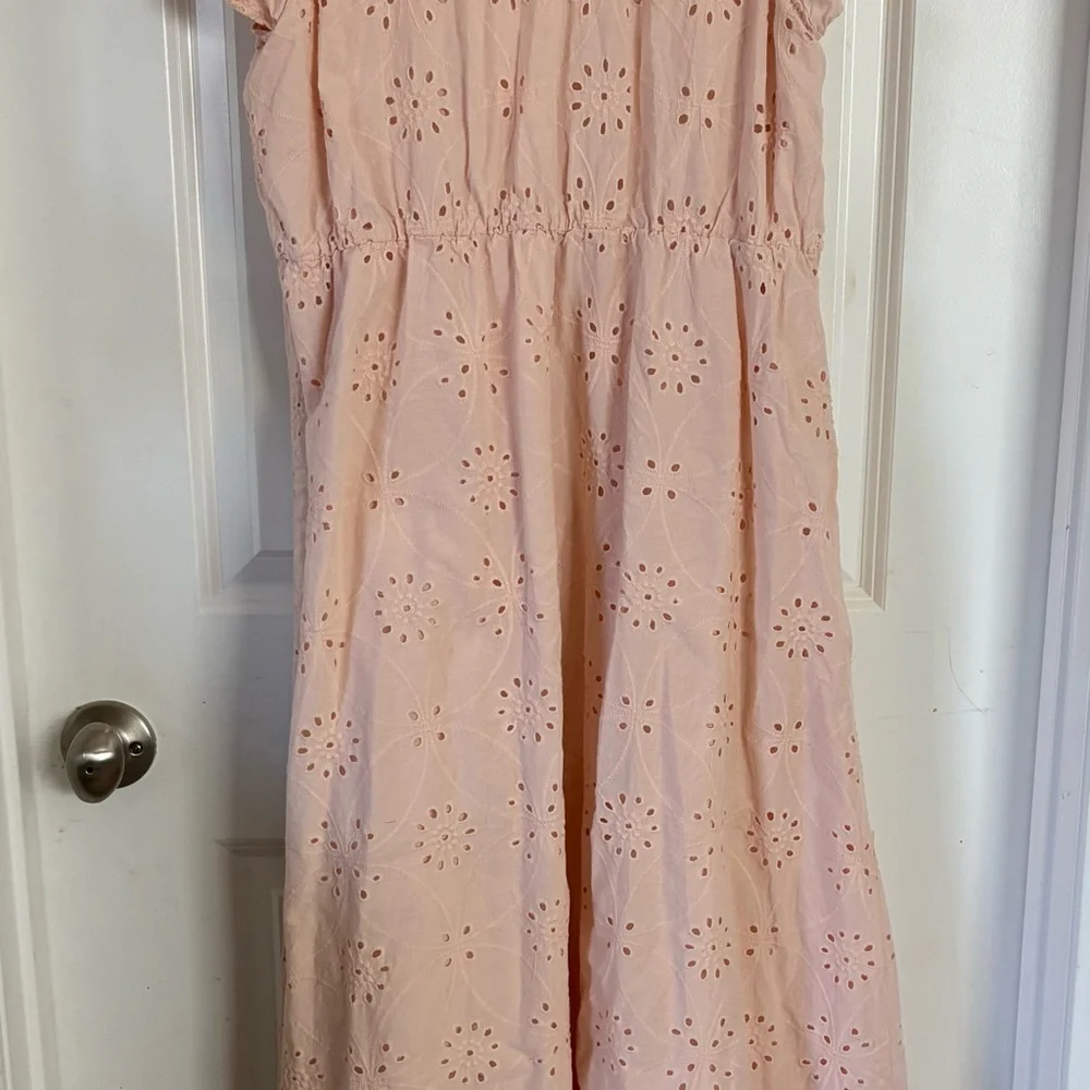 Blush Pink Eyelet Midi Dress | Kentucky Derby Style | Feminine Spring Occasion - Picture 4 of 7